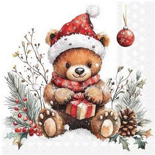 2 serviettes en papier 33 x 33 cm découpage collage ours de noel n 720