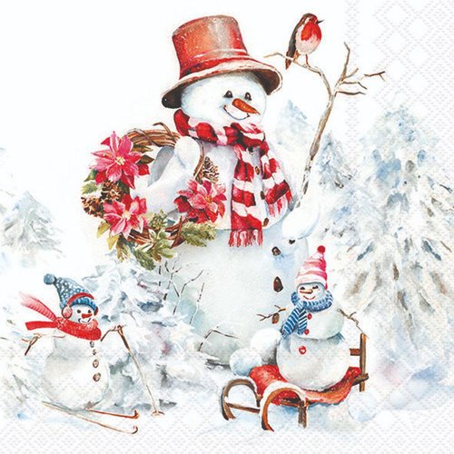2 serviettes en papier 33 x 33 cm découpage collage bonhomme de niege noel n 717