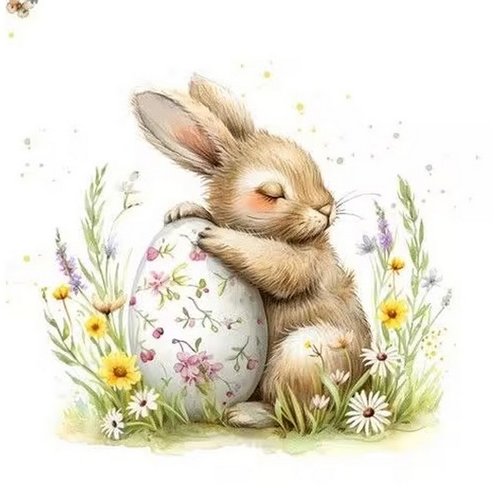 2 serviettes en papier 33 x 33 cm découpage collage lapin paques fleur oeuf