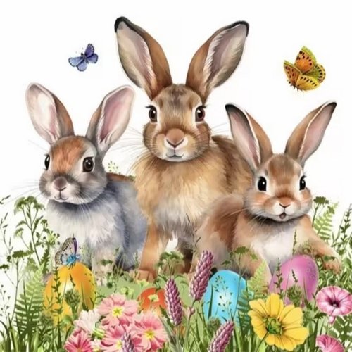 2 serviettes en papier 33 x 33 cm découpage collage lapin de paques c
