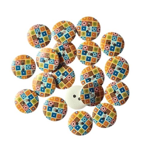 25 boutons rond en bois fantaisies scrapbooking 17 mm damier