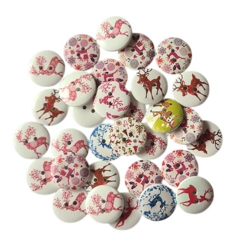 28 boutons ronds bois 2 cm couture scrapbooking noel