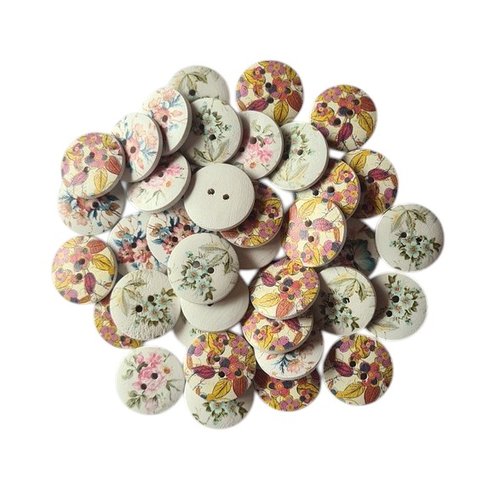 15 boutons ronds bois 2 cm couture scrapbooking fleuri bb 503