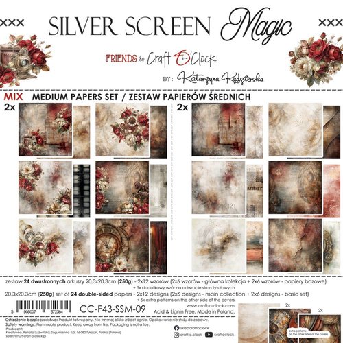 24 papiers scrapbooking 20 x 20 cm craft o' clock silver screen magic 09