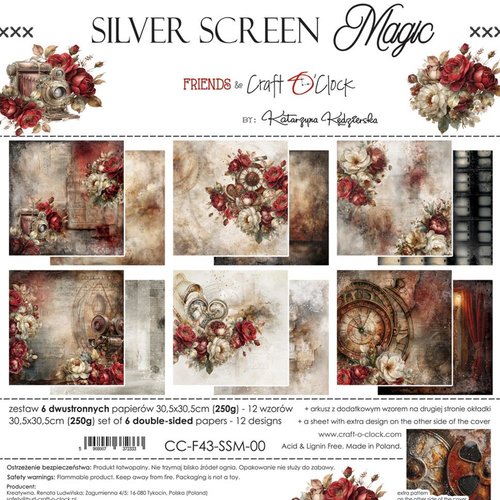 7 papiers imprimés scrapbooking 30 x 30 cm craft o’cock silver screen magic