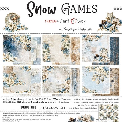 7 papiers imprimés scrapbooking 30 x 30 cm craft o’cock snow games