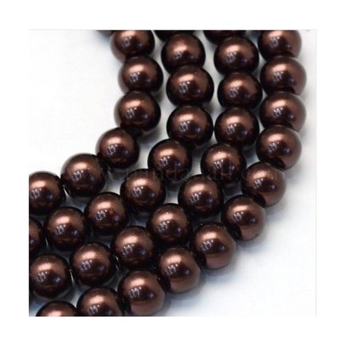 25 perles rondes en verre nacré 8 mm marron