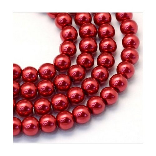 25 perles rondes en verre nacré 8 mm rouge
