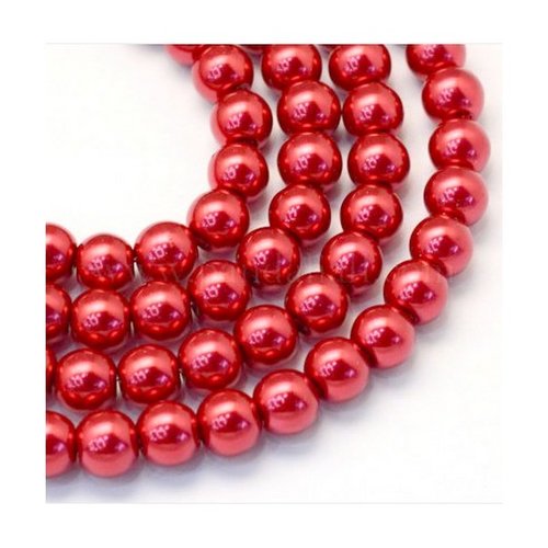 25 perles rondes en verre nacré 8 mm rouge b