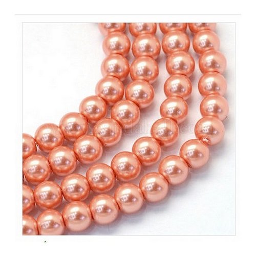25 perles rondes en verre nacré 8 mm saumon