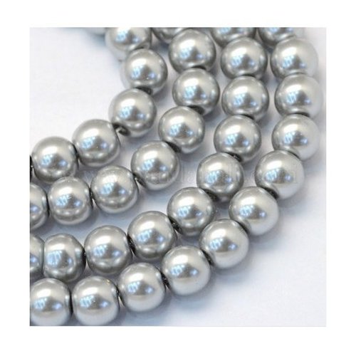 25 perles rondes en verre nacré 8 mm gris