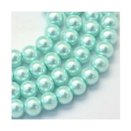 25 perles rondes en verre nacré 8 mm bleu clair