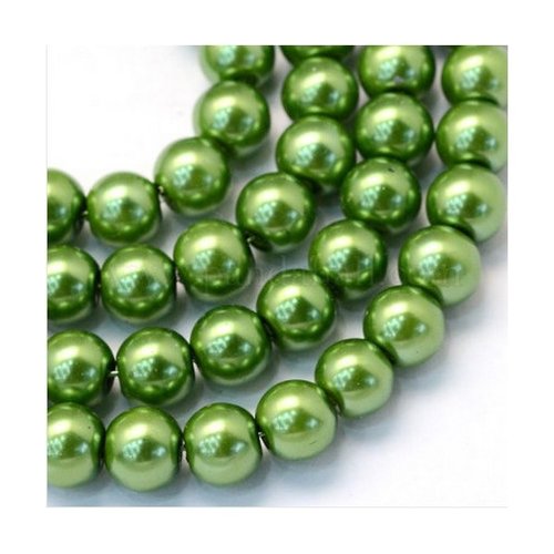 25 perles rondes en verre nacré 8 mm vert olive