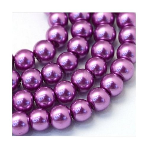 25 perles rondes en verre nacré 8 mm violine