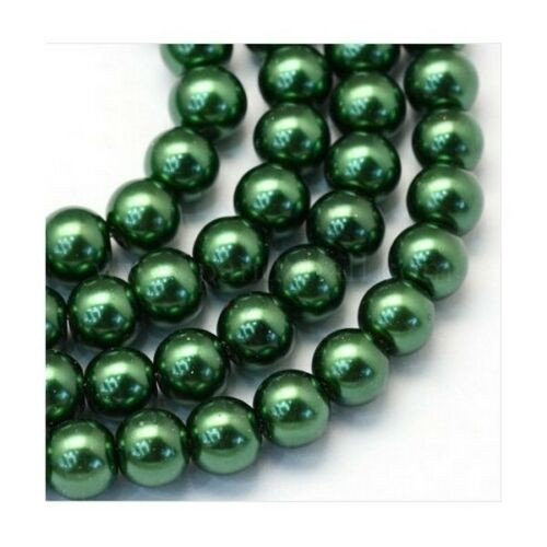 25 perles rondes en verre nacré 8 mm vert fonce