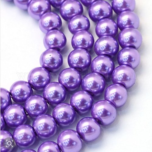 25 perles rondes en verre nacré 8 mm violet