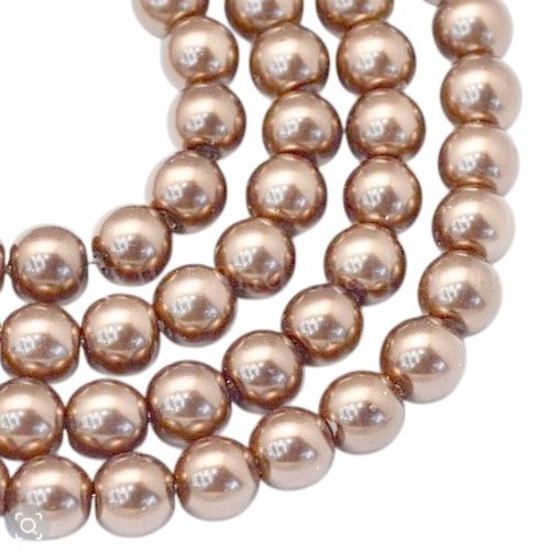 25 perles rondes en verre nacré 8 mm marron clair