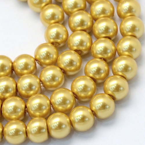 25 perles rondes en verre nacré 8 mm dore