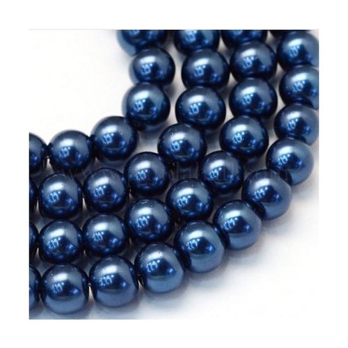 25 perles rondes en verre nacré 8 mm bleu