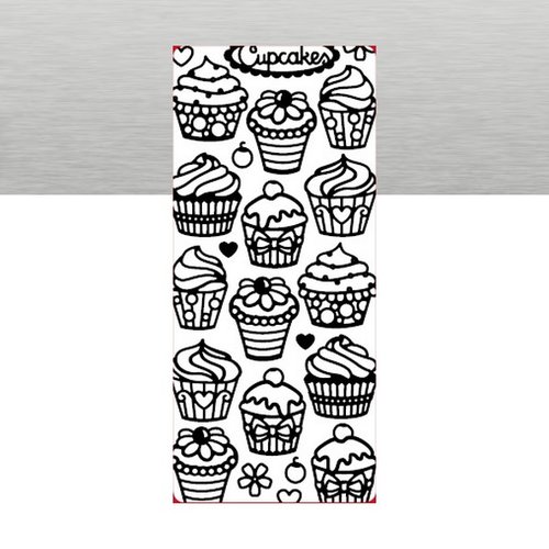 1 planche de stickers autocollants peel off argenté motifs patisserie cup cake 5554
