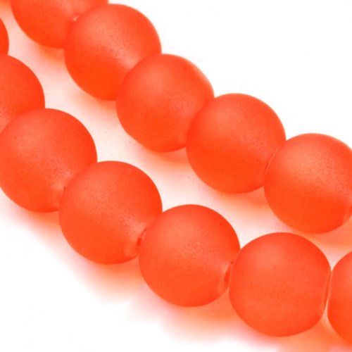 Fil de 135 perles ronde de verre transparent mat givré 6 mm orange neon
