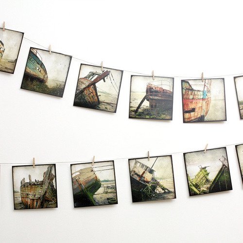 Set de douze cartes postales artistiques - série epaves de bateaux