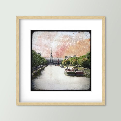 Péniches - rennes - impression d'art 30x30cm - signé et numéroté
