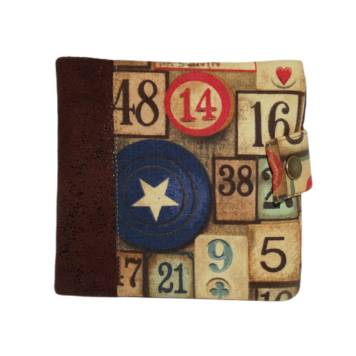 Portefeuille  homme original , faux cuir vieilli marron, tissu vintage jetons casino, 8  porte-cartes, 3 volets, porte-monnaie, rétro