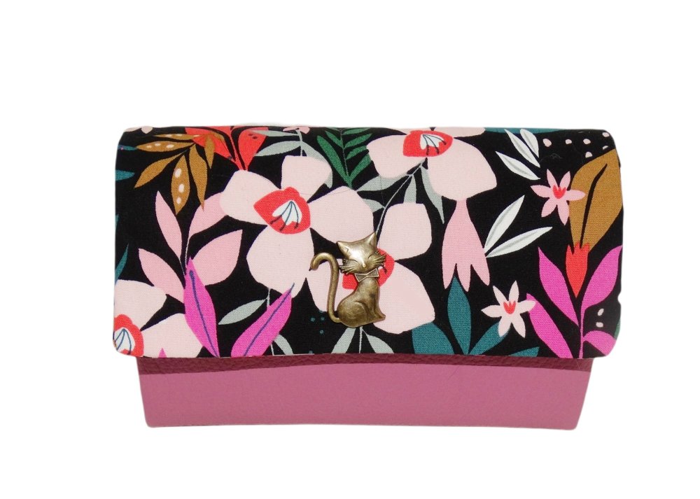 Fille Pochette Imprimé Fleur Rose Pourpre Portefeuille Pochette