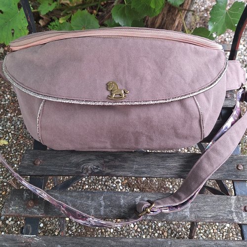 Grand sac banane pour femme xl en toile de coton épaisse de couleur figue et tissu bohème avec des fleurs