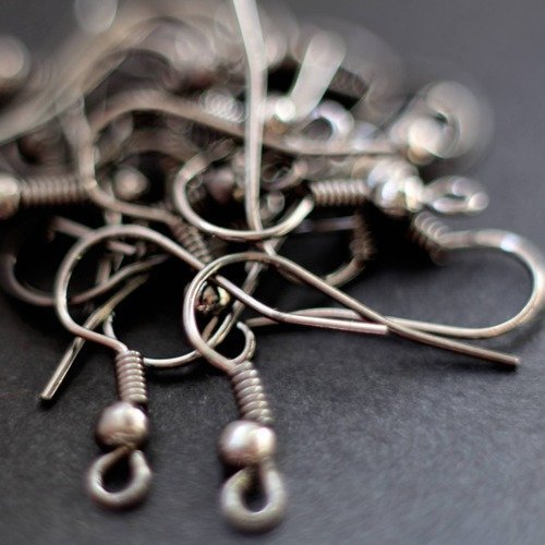 Lot de 10 supports crochets boucles d'oreilles en métal argenté couleur gris acier ---