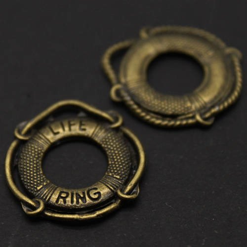 Lot de 2 breloques pendentifs bouée "life ring" en métal bronze 