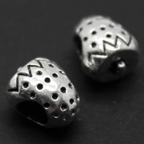 Lot de 2 perles "fraise" grand trou 4,2 mm en métal argenté effet vieil argent 