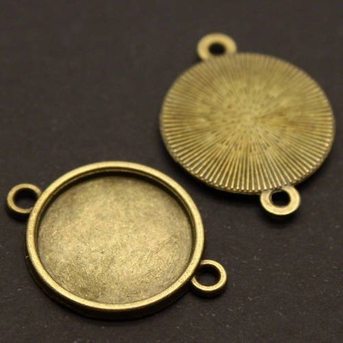 Lot de 2 simples médaillons connecteurs supports pour cabochon ronds 16 mm en métal bronze ---