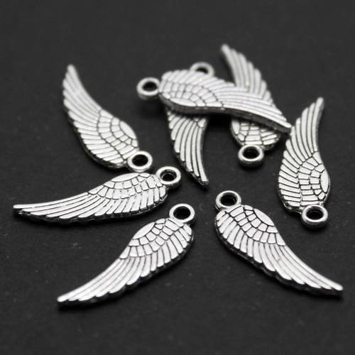 12 mini breloques ailes d'anges en métal argenté foncé 