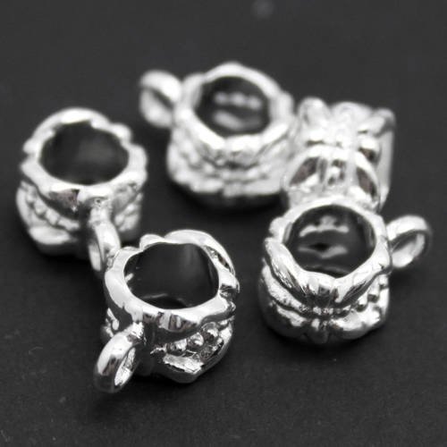 Lot de 5 jolies perles porte-breloque avec anneau en métal argenté clair 