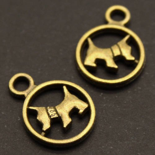 Lot de 4 breloques médaille "chien" en métal bronze 