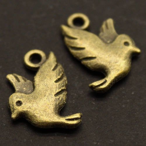 Lot de 4 breloques "colombe" en métal bronze 