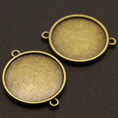 Médaillon connecteur double face support pour cabochon rond 25 mm en métal bronze ---