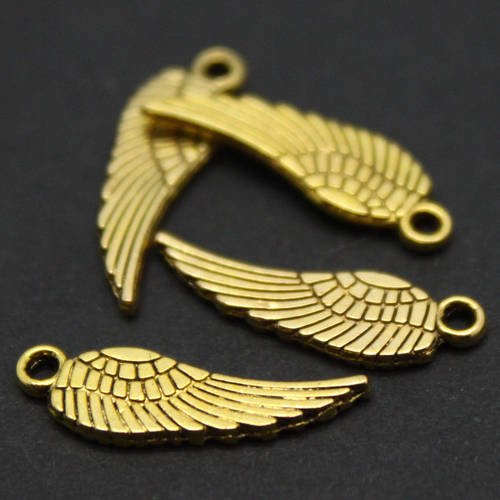 12 mini breloques ailes d'anges en métal doré effet vieil or ---