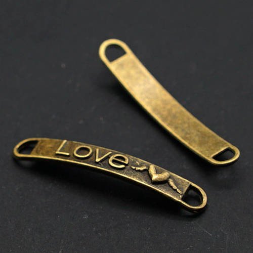 Lot de 2 plaques connecteurs cambrées "love" en métal bronze 