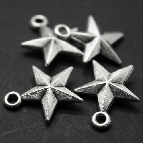 Lot de 4 breloques étoile 3d en métal argenté vieilli 