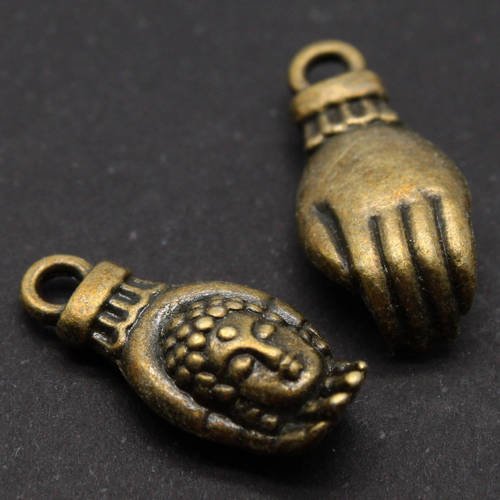 Lot de 2 breloques "déesse hindoue au creux de la main" en métal bronze 