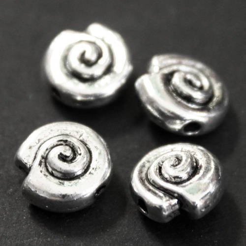 Lot de 8 perles intercalaires spirale 8 mm en métal argenté 
