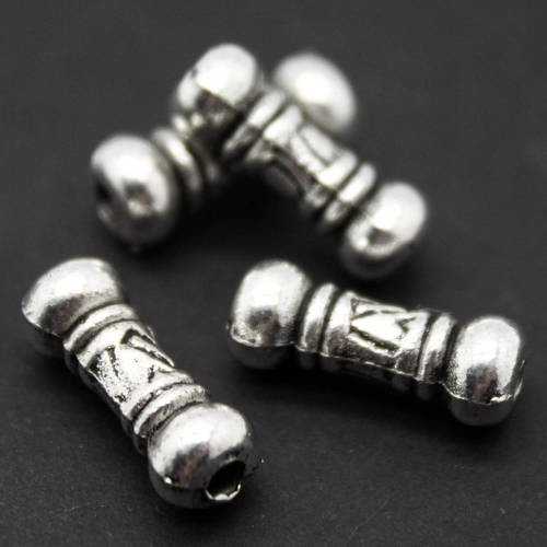 Lot de 4 perles tubes de style ethnique 14 mm en métal argenté 