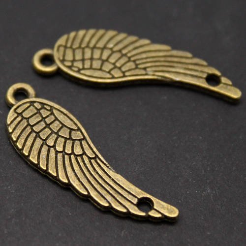 Lot de 2 breloques connecteurs ailes d'ange en métal bronze ---