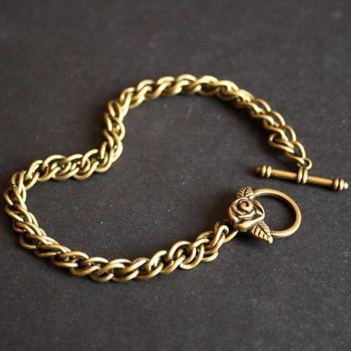 Bracelet grosse chaine serpent 22 cm à customiser en métal bronze 