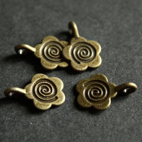 Lot de 5 breloques rondes avec spirale centrale en métal bronze 