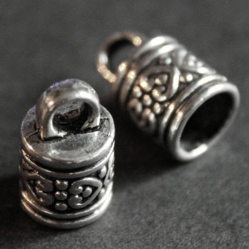 Lot de 2 grands embouts calottes cache-noeud cylindriques 7 mm en métal argenté 