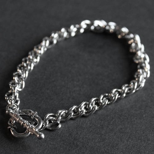 Bracelet grosse chaine serpent 22 cm à customiser en métal argenté 